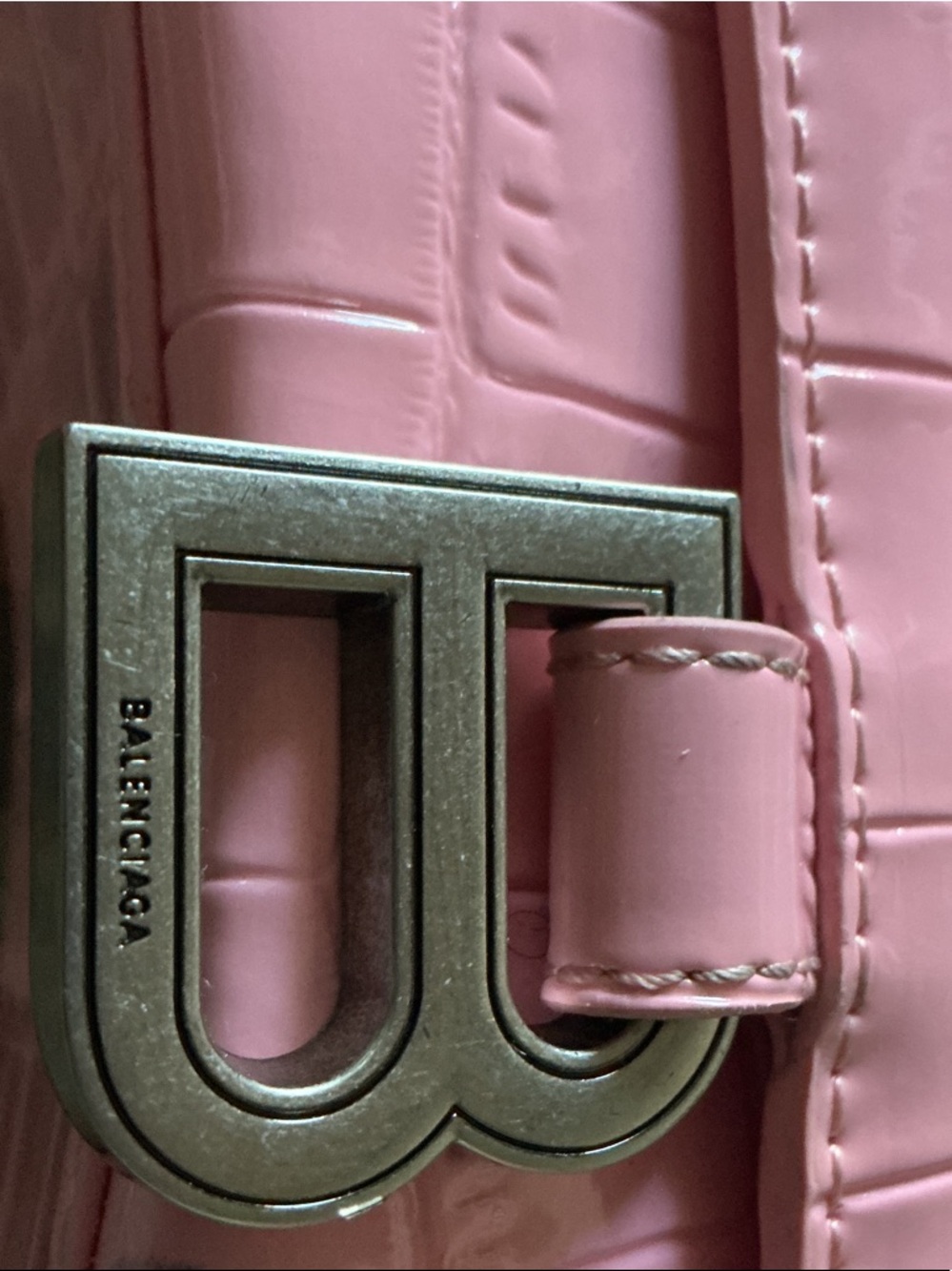 Pink Croc-Texture Top Handle Bag Made By Balenciaga - Picture 3 of 7